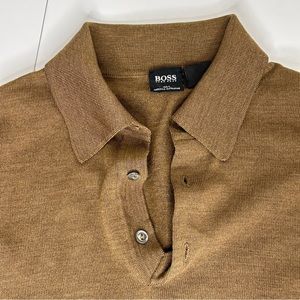 Hugo Boss Three Button Brown Men’s Sweater Merino Extrafine Wool V-neck Jumper